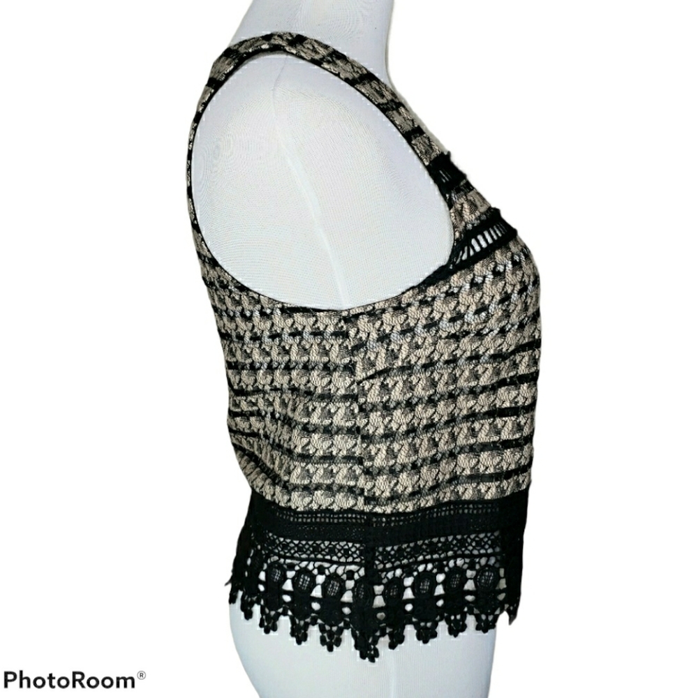 Astr Lacy Openwork Sleeveless Top Black & Tan Size XS - Picture 3 of 11